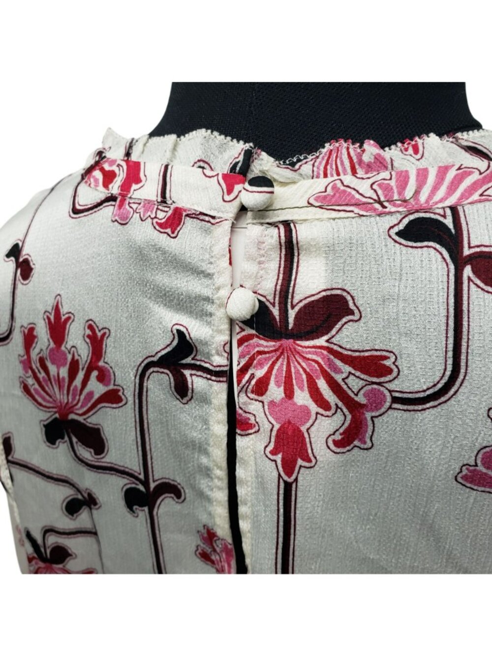 NEW Ann Taylor White Pink Floral Round Neck Boho Blouse Office Pretty Modest - Picture 10 of 13